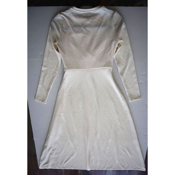 Halogen HA409017MI Women's Sz S Antique White L/S Wrap Design Midi Dress - Picture 2 of 7